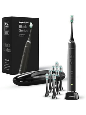Aquasonic Electric Toothbrush Rechargeable Black Series w/ 8 Brush Heads & Travel Case