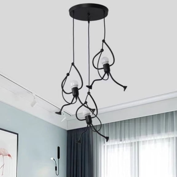 Elinkume 3 Heads Pendant Light, Creative E27 Head Black Pendant Light, Adjustable Length 11.8*11.8*30 inches