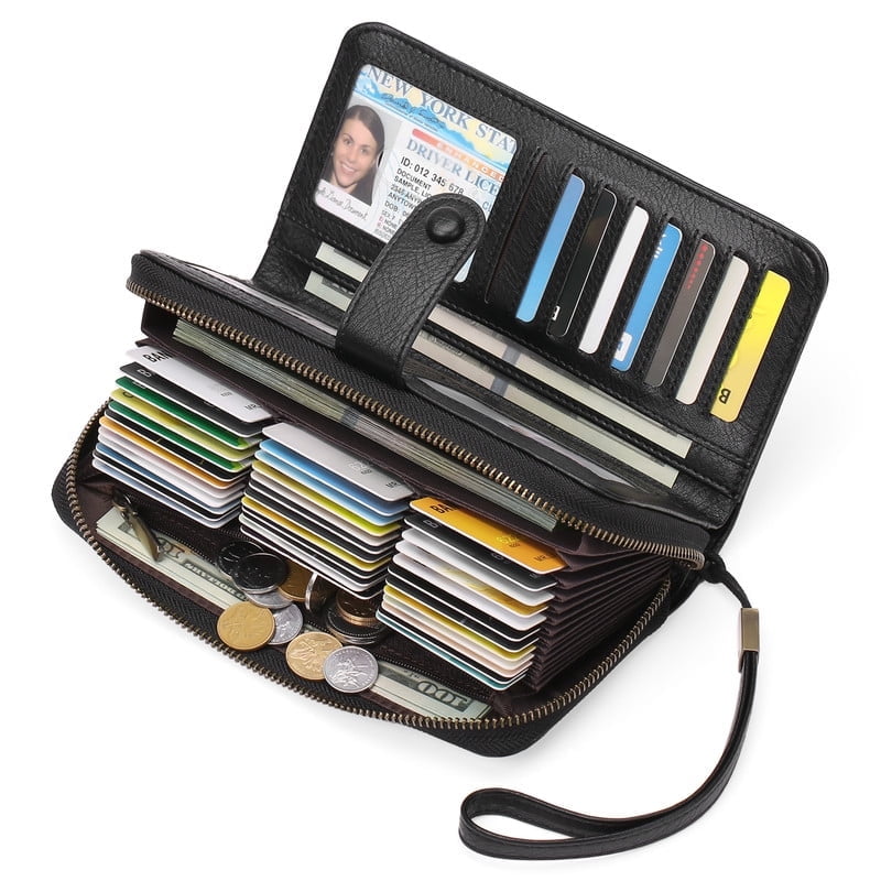 GAEKEAO Women’s Bifold Wallet Rfid Blocking Leather Organizer with Wristlet 45 Card Slots