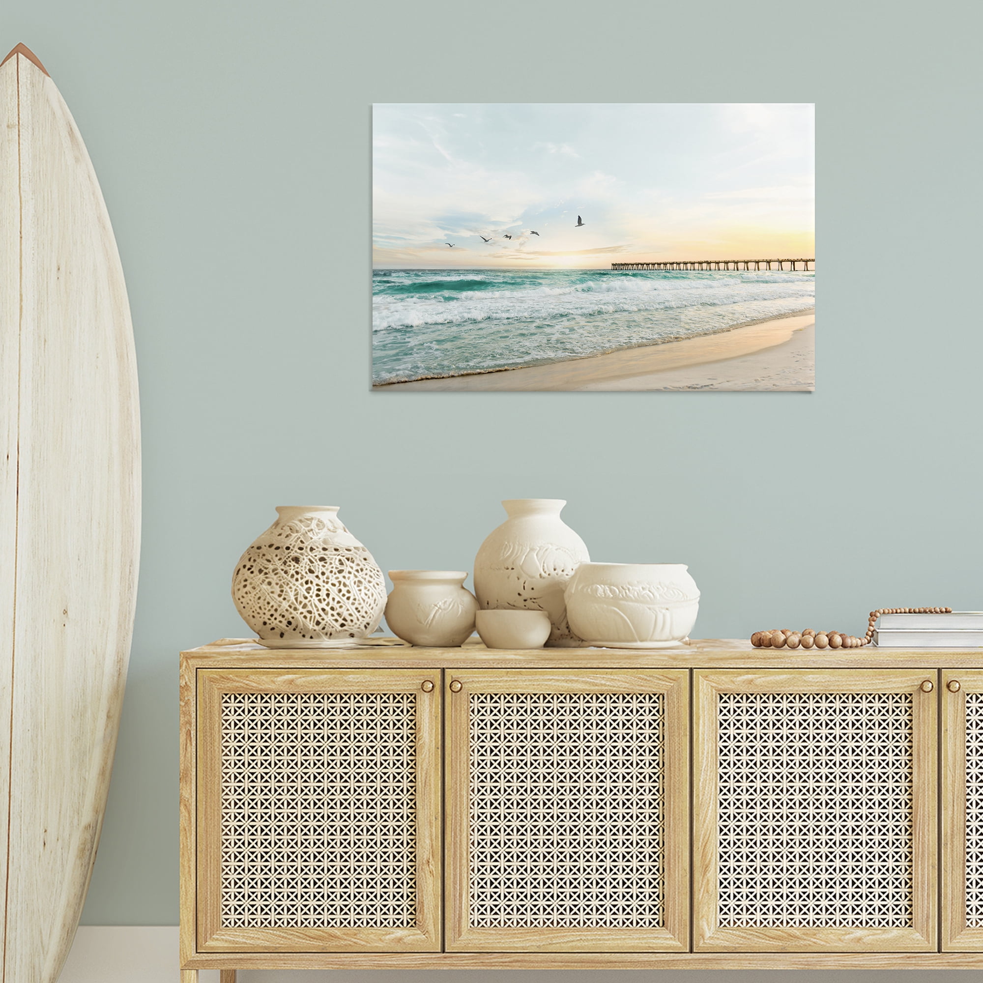 Stupell Industries Birds at Beach Pier Landscape & Nature Photography Wrapped Canvas Art Print Wall Art, 36 x 24