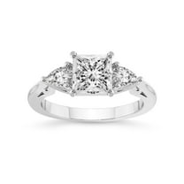3 Carat IGI Certified Princess Shape Lab Grown Diamond Engagement Ring | 14K White Gold | Leona Three stone Side Pear Shape Lab Diamond Ring | FG-VS1-VS2 Quality Friendly Diamonds
