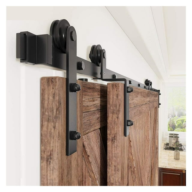 I-Shaped Bent Sliding Barn Door Hardware,4-16FT Black Track Roller System For Kitchen Door Intreior Door ,Long Lasting