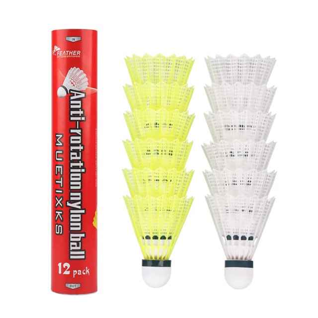 Muetxiks Anti Rotation Nylon Badminton Shuttlecocks , Stable Flight | Yellow , Pack Of 12