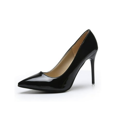

Fangasis Womens Lightweight Pointed Toe Dress Shoes Party Comfort Slip On Pump Glossy Anti-Slip Black 7