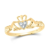 10K Yellow Gold Genuine Round Diamond Women's Love Claddagh Heart Ring 0.02 CT