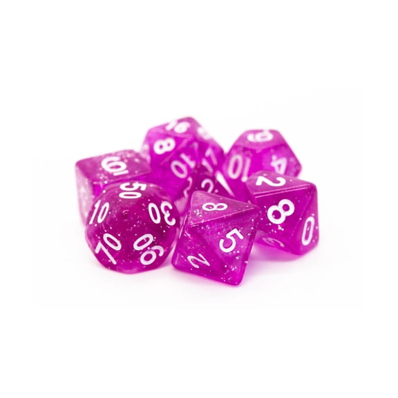 Old School Dice & Accessories Poly Set Translucent Magenta w/White (7) New