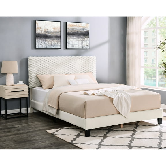 Queen Bedroom Furniture , 3d Upholstered Bed And Nightstand, Modern Design 2 For Queen, Construction Materials