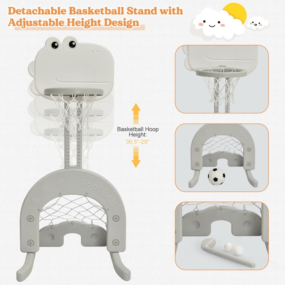 Demifill 6 in 1 Toddler Slide and Swing Set, Slide with Ball Games, Easy Set Up Playset for Indoor Outdoor Backyard, Safe Toy for Kids, White