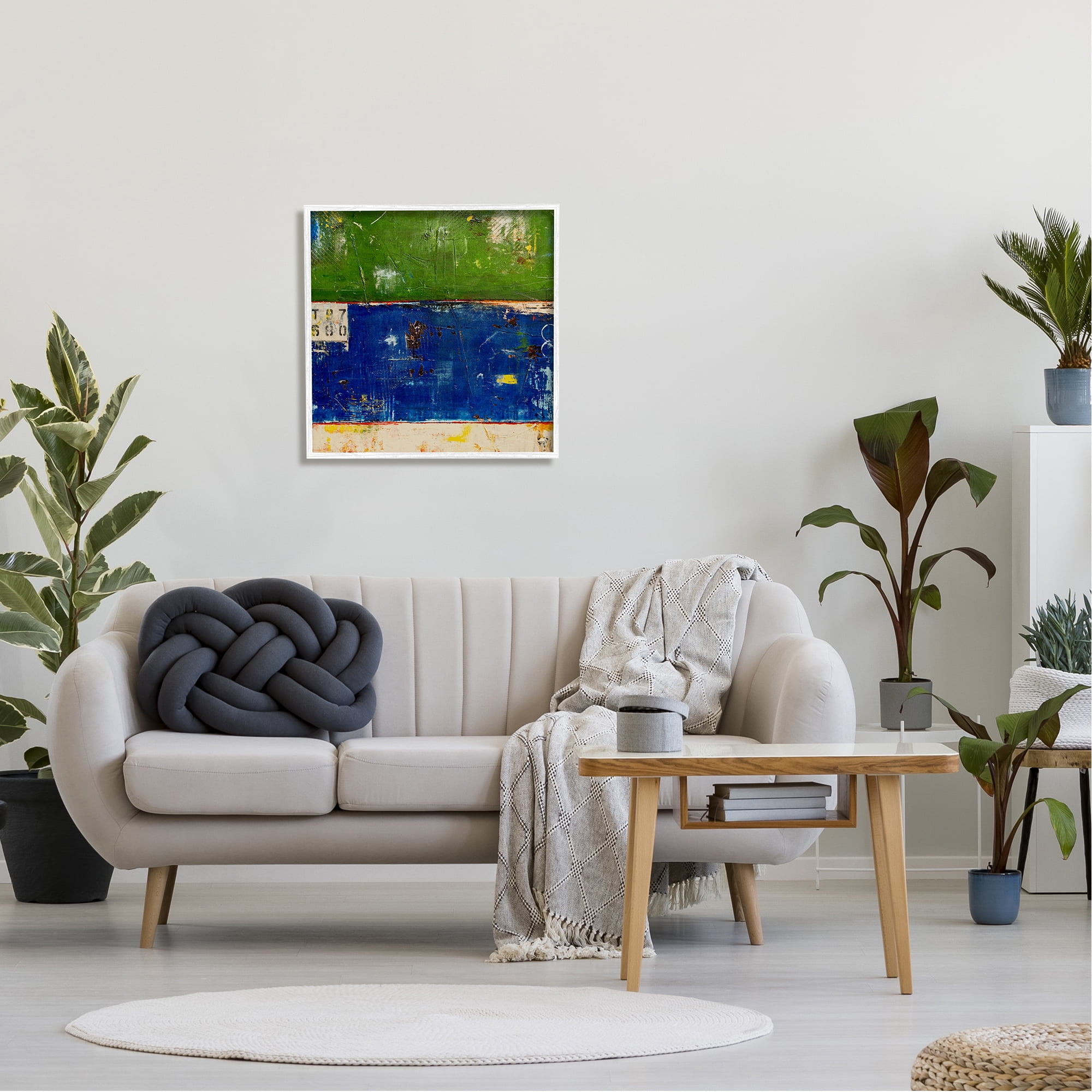 Stupell Industries Green Blue Striped Street Style Stencil Rustic Abstract Painting White Framed Art Print Wall Art, Design by Erin Ashley