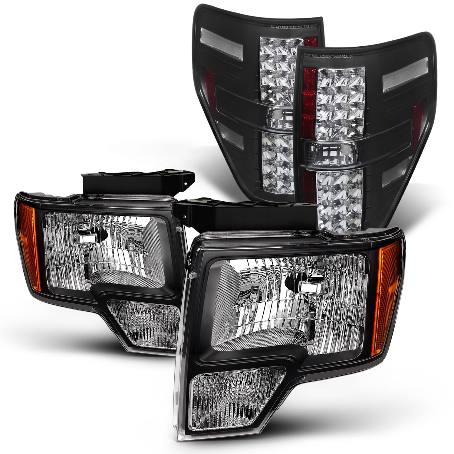 For 20092014 Ford F150 Black Headlights + LED Blk Tail Lights Pair