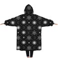 thumbnail image 2 of Oversized Wearable Blanket Hoodie,Black White Sun Moon Star Geometry Pattern Sherpa Blanket Hoodie with Super Pockets,Super Warm Fuzzy Pullover for Women & Men, 2 of 6