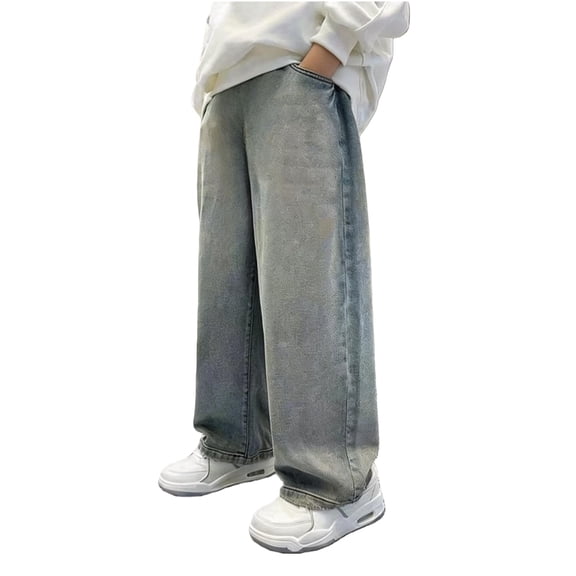 Mercatoo Boys Baggy Straight Jeans Classic Wide Leg Elastic Waist Y1k Denim Skater Streetwear Youth Trendy Loose Casual Pants