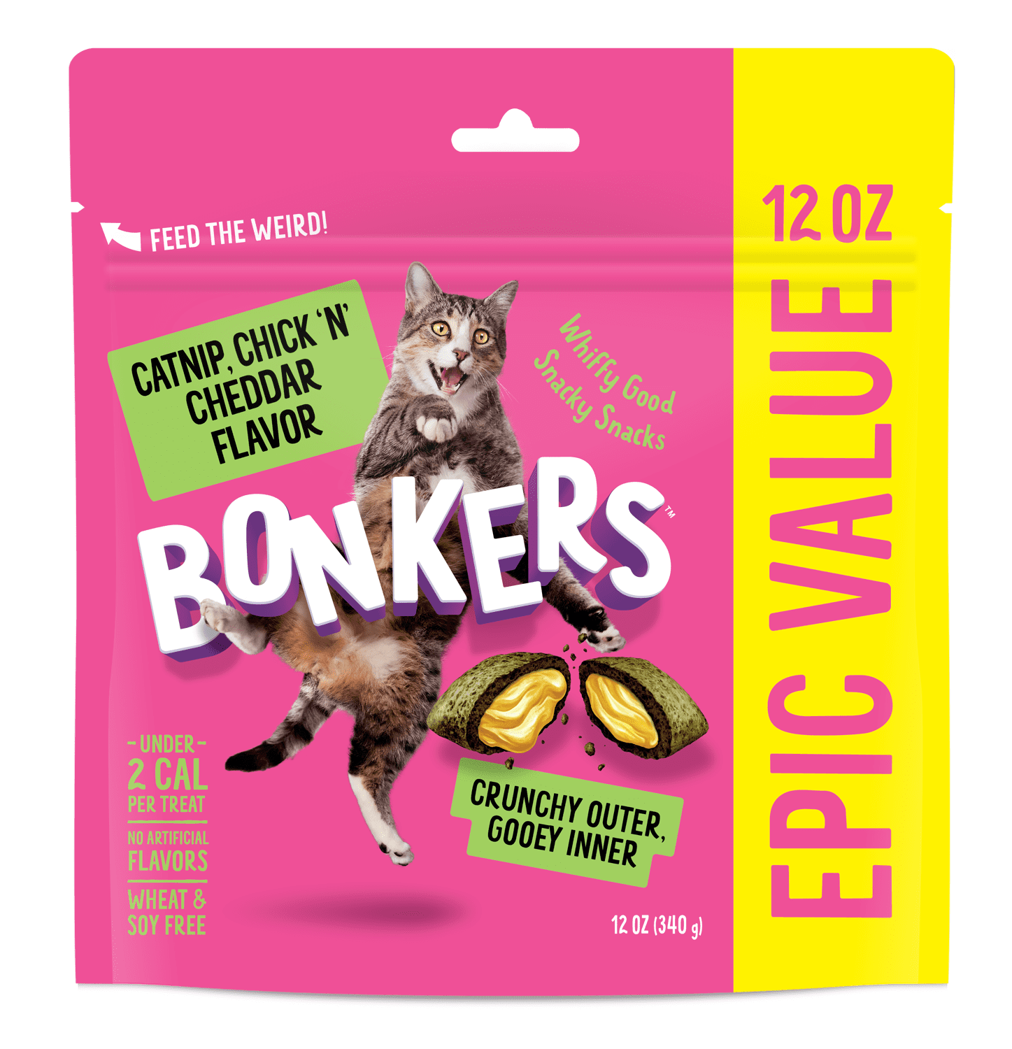 Bonkers Crunchy and Soft Cat Treats Catnip, Chick N' Cheddar Flavor