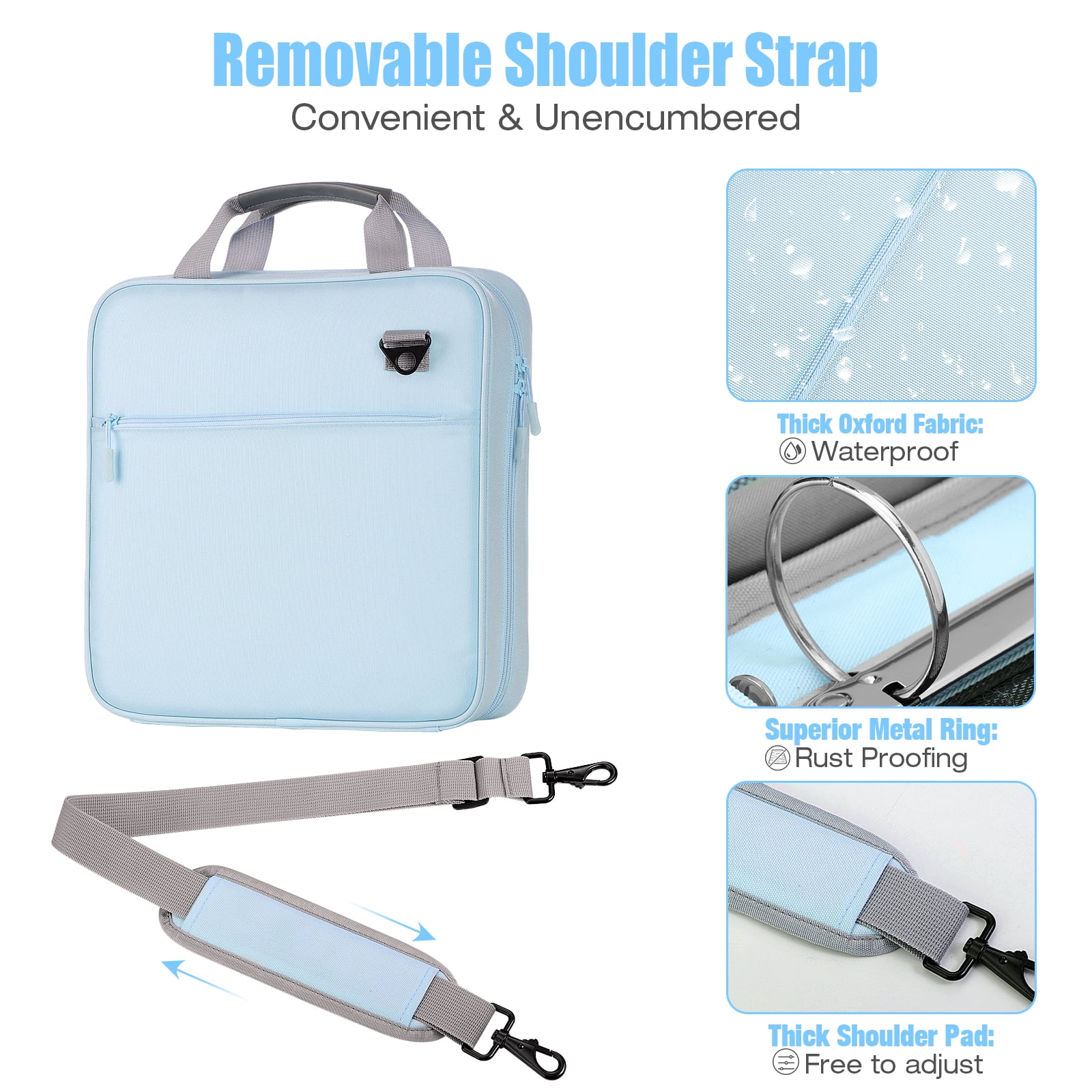 MoKo Zipper Binder, 2 inch 3 Ring 500 Sheet Capacity Multi-Pocket School Binder, Blue