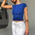 thumbnail image 1 of Blusas Cortas Mujeres Crop Tops Backless Crew Neck Slim Fit Tee Sexy para ir de compras (Azul M) Cgtredaw Para estrenar, 1 of 1
