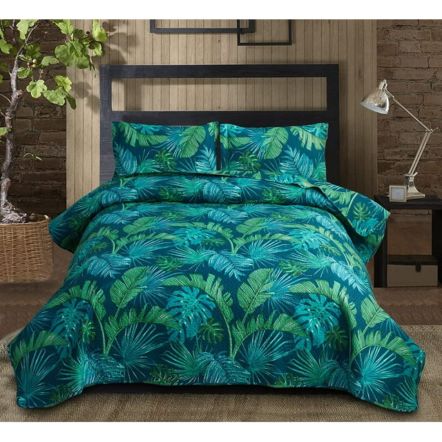 Juego De Colcha Tamaño King Edredones Ropa De Cama Edredones De Hojas Primavera Verano Ropa De Cama Liviana Edredones Reversibles Colcha Edredones Para El Hogar Colcha Con Estampado De Hojas De Palmer