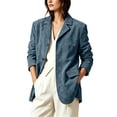 thumbnail image 2 of ClodeEU Women's Faux Suede Notched Lapel Long Sleeve Blazer Jacket,Casual Loose Work Coat ,Women's Plus L, 2 of 6