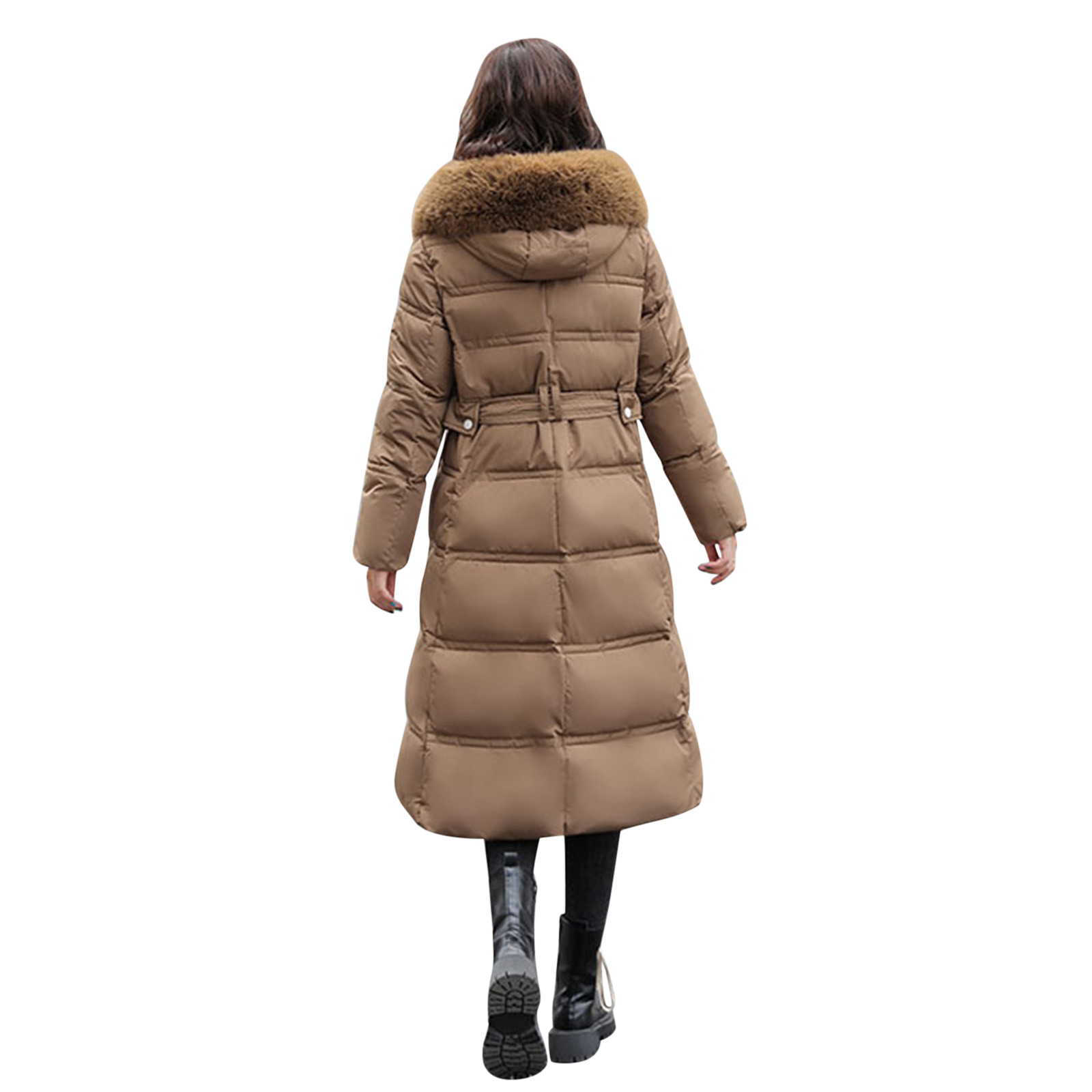 vbnergoie Womens Warm Winter Coat Thicken Cotton Jacket Quilted With Artificial Fur-grass Trimmed Hooded Max Co Coat Womens Green - image 4 of 8