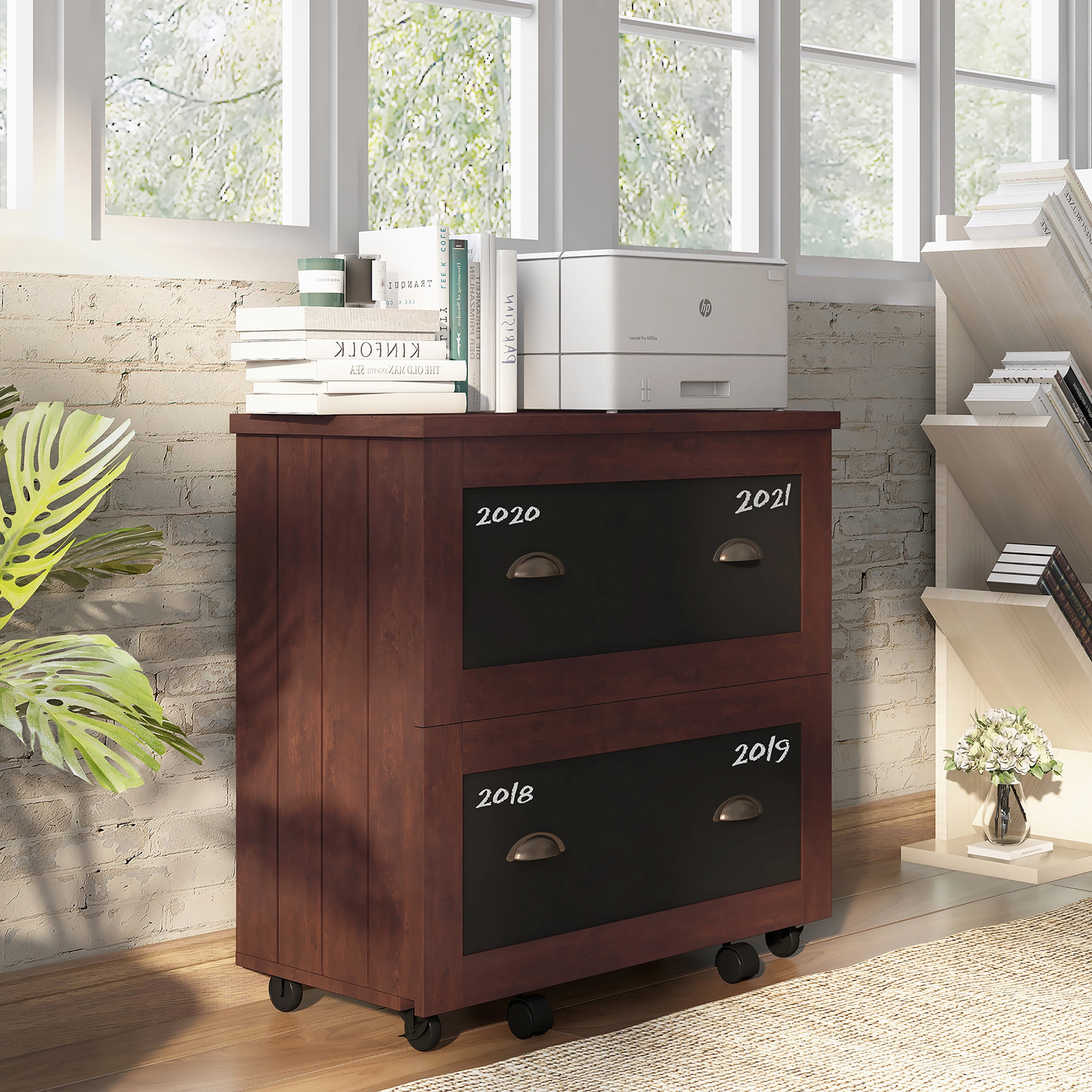 Rele 2-Drawer Wood File Cabinet with Casters, Vintage Walnut