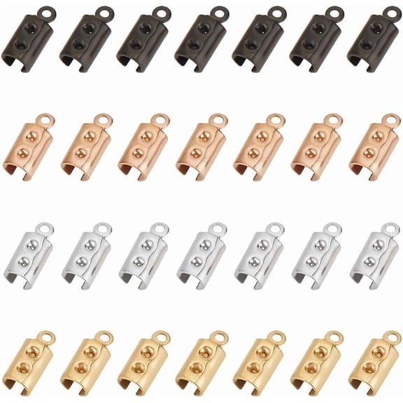 40pcs 4 Colors Folding Crimps Stainless Steel Cord Ends Fold Over Cord Ends 1mm Hole Jewelry Findings for Bracelets 10x4mm Inner Dia 3.5mm Colorful DIY