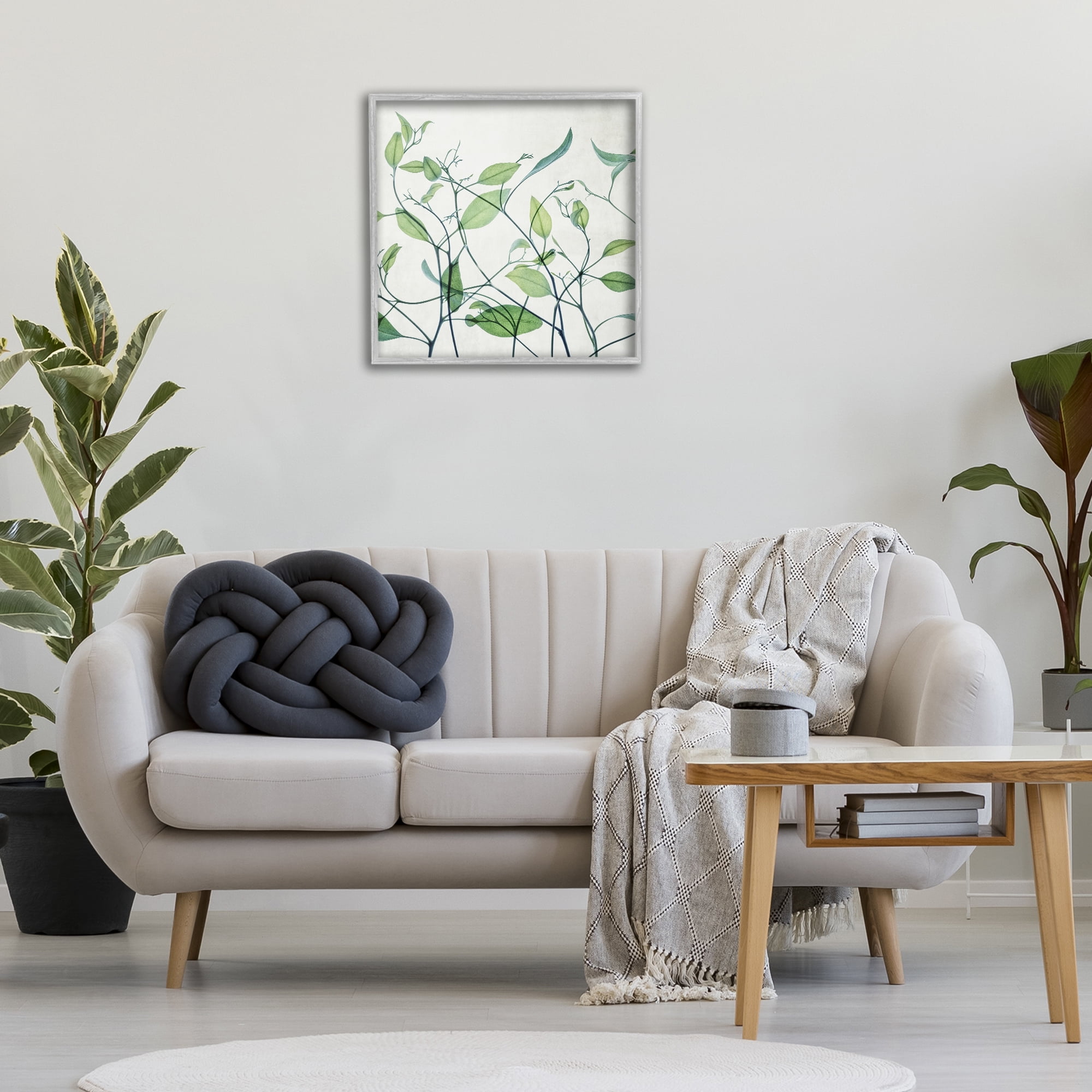 Stupell Industries Modern Vine Pattern Botanical & Floral Painting Gray Framed Art Print Wall Art, 24 x 24