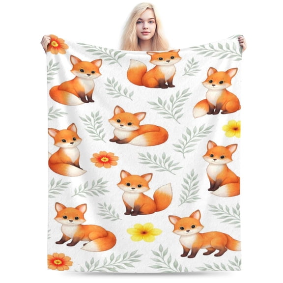 Cute Fox Woodland Blanket Cartoon Fox Throw Blanket Soft Cozy Flannel Animal Blanket Kids Nursery Room Decor Baby Gift Blanket 50x40