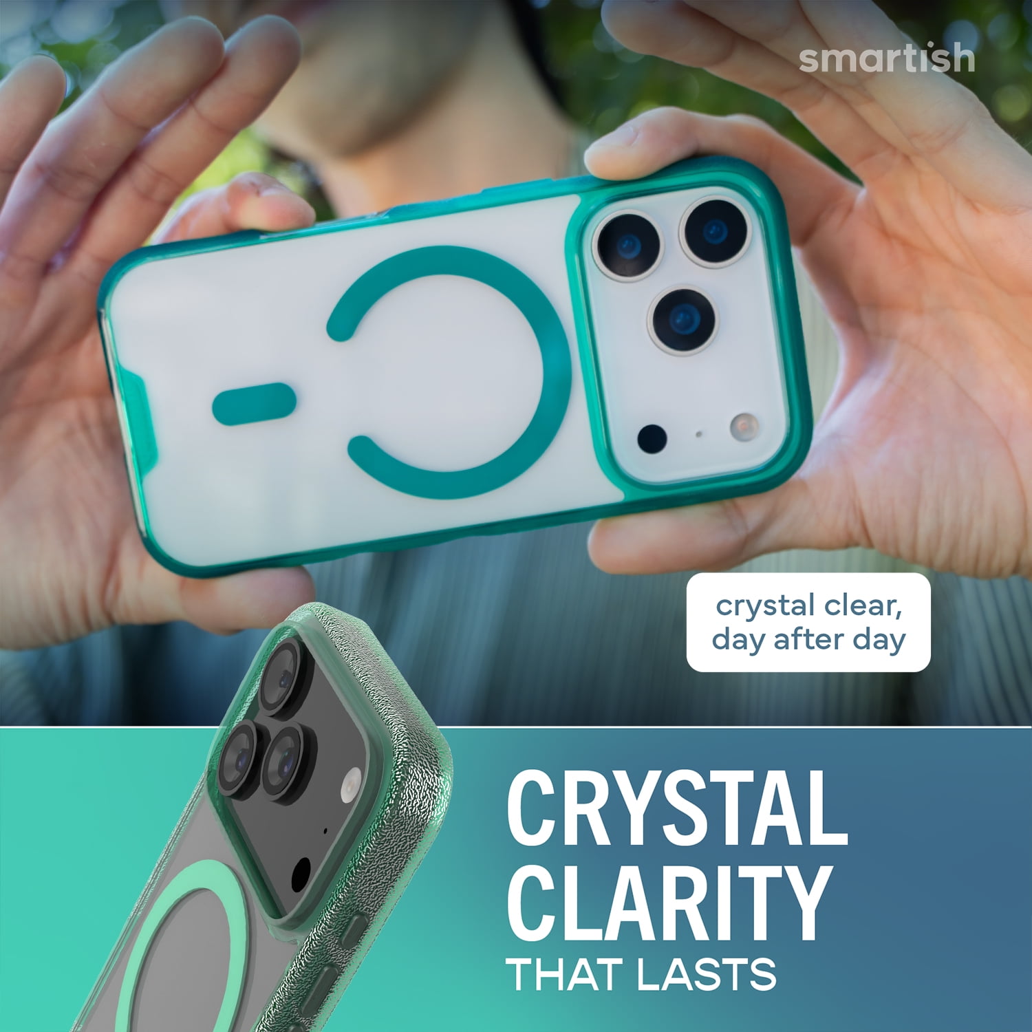 Smartish® iPhone 17 Pro MagSafe Clear Case - Gripmunk Magnetic Slim Case [Lightweight + Protective] Anti-Yellowing Thin Grip Clear Cover for Apple iPhone 17 Pro - Clearly Green