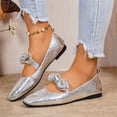 thumbnail image 6 of IEMIEMIEM Ballet Flats for Women 2026 Pointed Toe Leather Bow Mary Janes Comfortable Casual Slip On Office Walk Dress Shoes Silver 8 Wide, 6 of 9