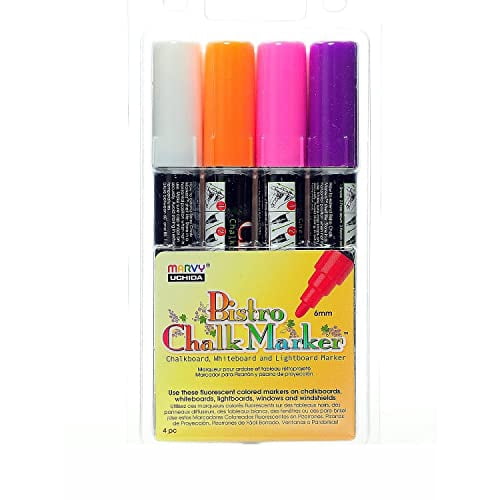 Marvy Uchida Bistro Chalk Marker Sets Broad Point White Fl. Violet Fl. Orange Fl. Pink [Pack Of 2]