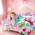 thumbnail image 3 of meiyoeat Tropical Flamingo Floral Twin Comforter Sets,Green Monstera Leaf Bedding Set For Girl,Reversible,2-Piece,1 Comforter and 1 Pillowcase, 3 of 7