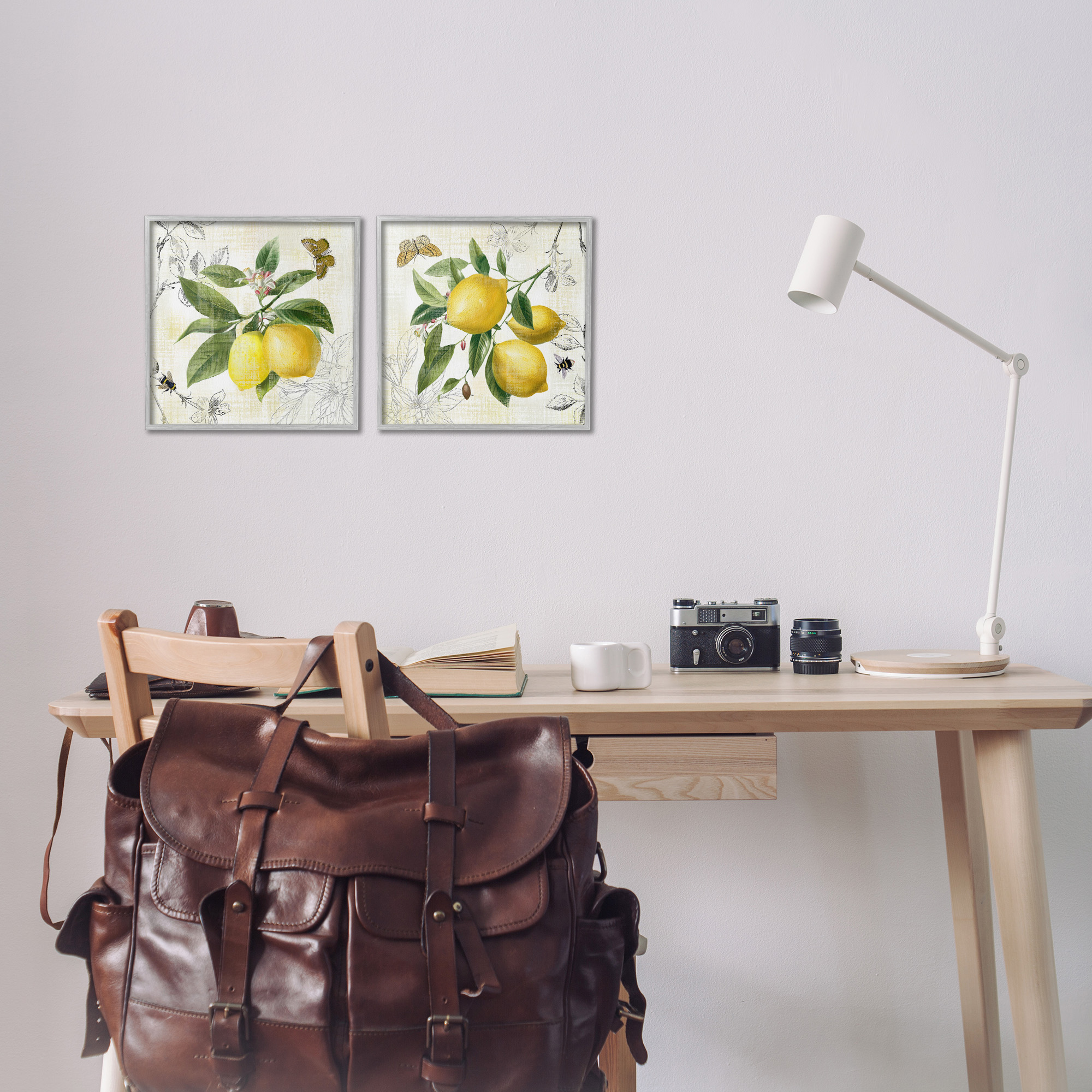 Stupell Industries Distressed Country Lemons Food & Beverage Painting Gray Framed Art Print Wall Art, 12 x 12, Set of 2