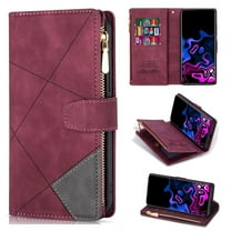 Dteck Zipper Wallet Case for Samsung Galaxy S24 Ultra,Magnetic Closure Leather Case with RFID Blocking Premium Zipper Card Slots Protective Flip PU Kickstand Cover with Wrist Strap,Winered