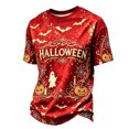 thumbnail image 3 of Havenx Halloween Shirt for Men Pumpkin Print Shirt Short Sleeve Crew Neck T-Shirt Spooky Scary Fashion Funny Lightweight Casual Top,Red XL, 3 of 5