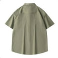 thumbnail image 2 of YLSDY Mens Cool Button Down Shirt Short Sleeve Summer Beach Shirts Linen Texture Casual Shirts with Pocket Army Green XL, 2 of 3