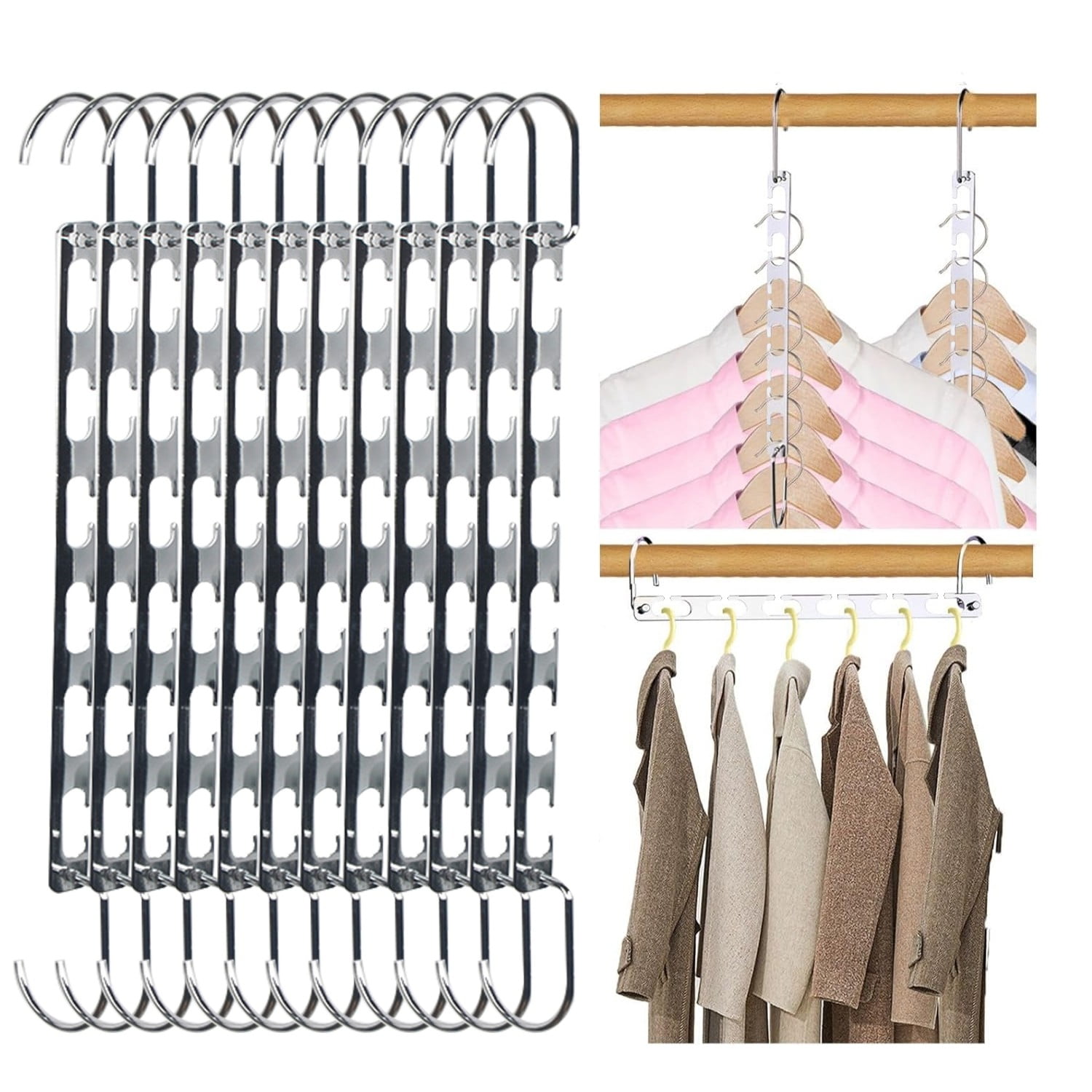 Behome Space Saving Hangers, 12 Packs Sturdy Metal Hangers Wardrobe Organizer, Magic Home Organization College Dorm Room Essentials for Girls Guys, Silver