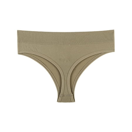 

Grianlook Ladies Panties Solid Color Underwear Mid Waist Thongs Women Comfy Bikini Briefs Soft Seamless Lingerie Khaki XXL: 170-185 Catties