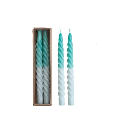Creative Co-Op 2-Piece Unscented Twisted Taper Candles, Aqua Ombre and Mint Color