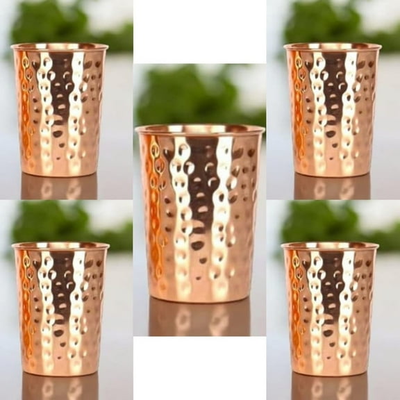 Nirmal Ganga Copper Glass, Diamond Design, 250 ml – Pack of 5