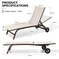 thumbnail image 4 of Crestlive Products Set of 2 Adjustable Aluminum Chaise Lounge Chairs & Wheels, Beige, 4 of 8
