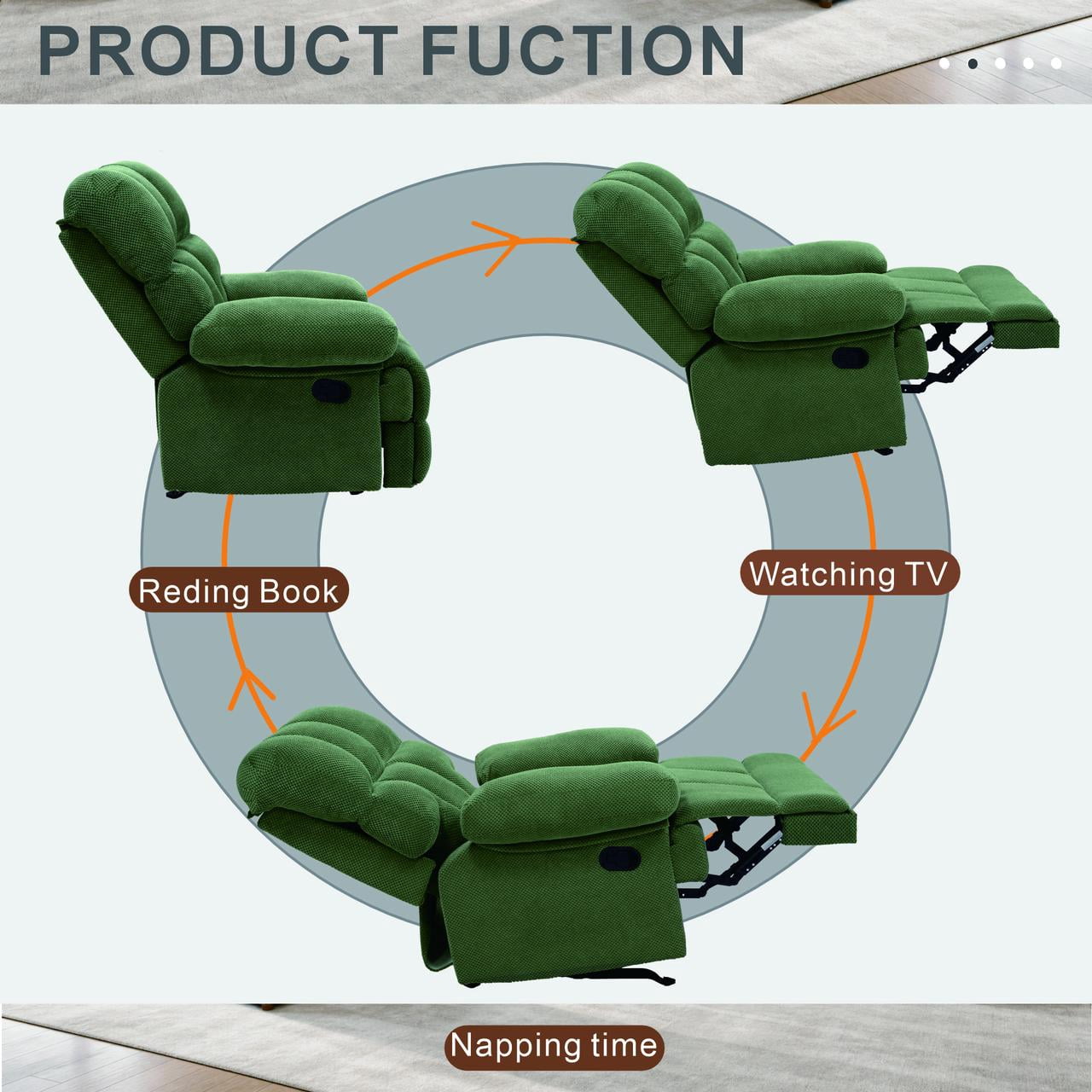 TiramisuBest Manual Rocker Recliner Chair,Nubby Fabric Upholstered Adjustable Lounge Chair with Thicked Armrests for Living Room,Dark Green