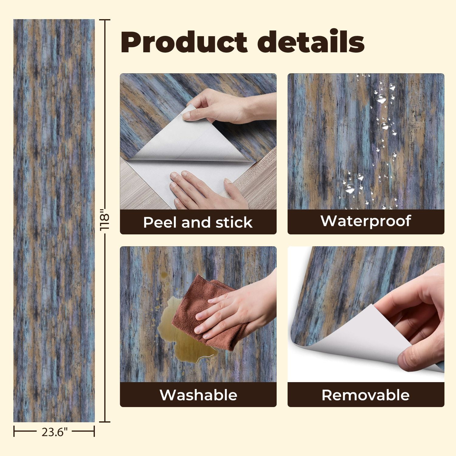 Vintage Peel and Stick Wallpaper Abstract Wooden Texture Blue Purple Tones Wall Mural 23.6in x 9.8ft Self Adhesive Removable Wall Paper Renter Friendly Wallpaper for Nursery Bedroom Cabinets