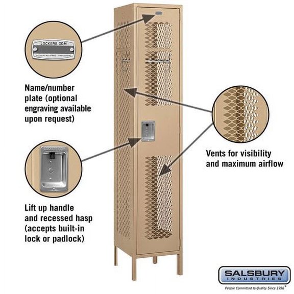 Salsbury Industries 81168TN-A 18 in. D Extra Wide Vented Metal Locker-Single Tier-1 Wide-Tan-Assembled