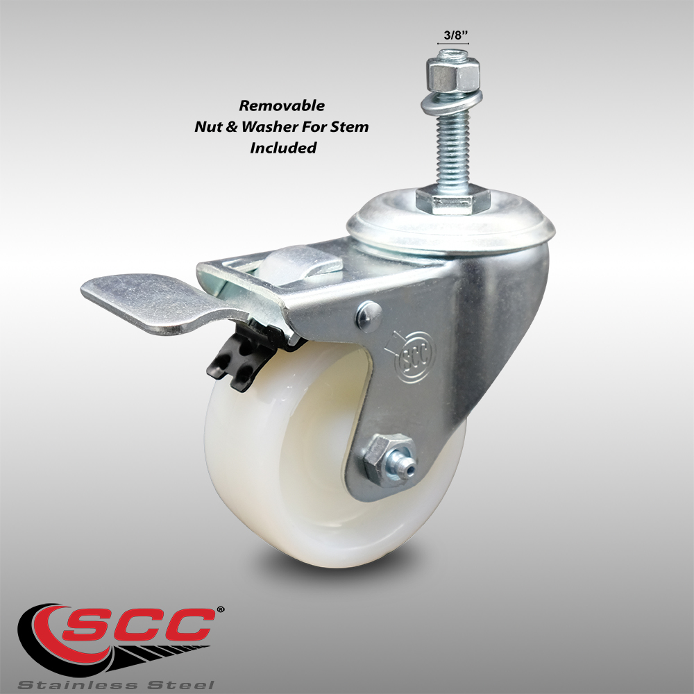 Stainless Steel Nylon Swivel Threaded Stem Caster w/3" x 1.25" White