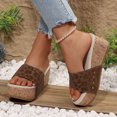 thumbnail image 3 of Wedge Sandals for Women Open Toe Cork Footbed Platform Sandals Slip On Fashion Studded Backless Mules Brown Size 7.5, 3 of 5