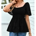 thumbnail image 1 of Blusa de manga corta con busto fruncido, blusa de manga corta para mujer con dobladillo con volantes, blusa de manga corta con volantes, calidad inigualable, 1 of 6