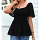 thumbnail image 3 of Mujer Manga Corta Top Patrones De Flores Dobladillo Con Volantes Busto Fruncido Elástico Camiseta De Verano Negro L, 3 of 6