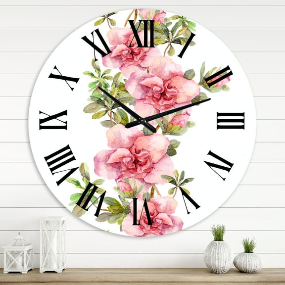 Designart 'Bouquet Of Pink And Purple Flowers Ii' Farmhouse Wall Clock