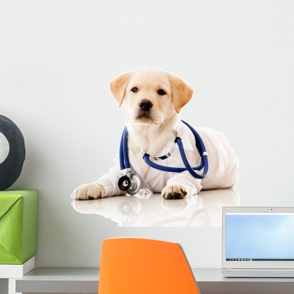 Little Dog as Vet by Wallmonkeys Peel and Stick Graphic (18 in W x 15 in H) WM103169