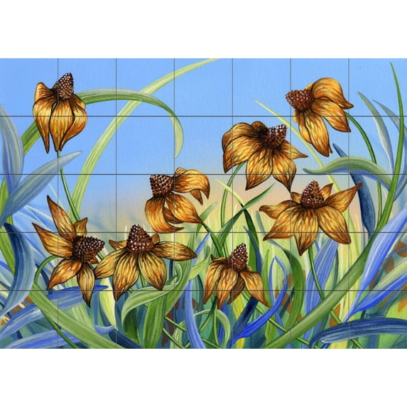 Tile Mural Kitchen Backsplash - Blackeyed Susans-DF - by Denise Freeman