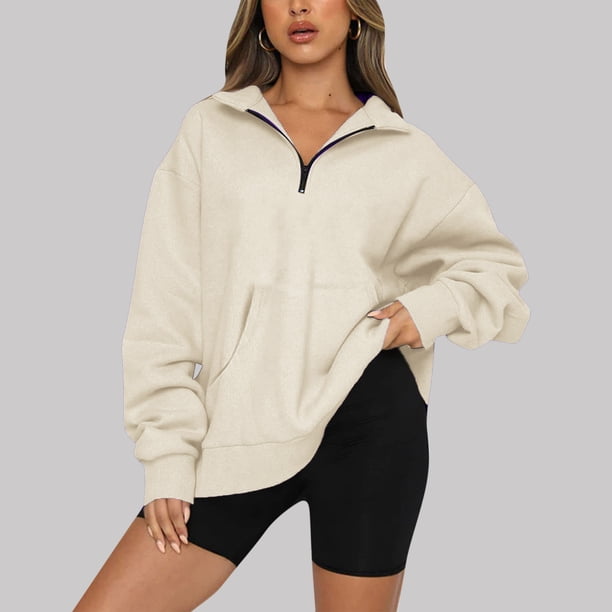 ICHUANYI liquidación moda mujer Casual sólido cremallera cuello vuelto manga larga sudadera Tops blusa con bolsillo ICHUANYI WER2023082205217